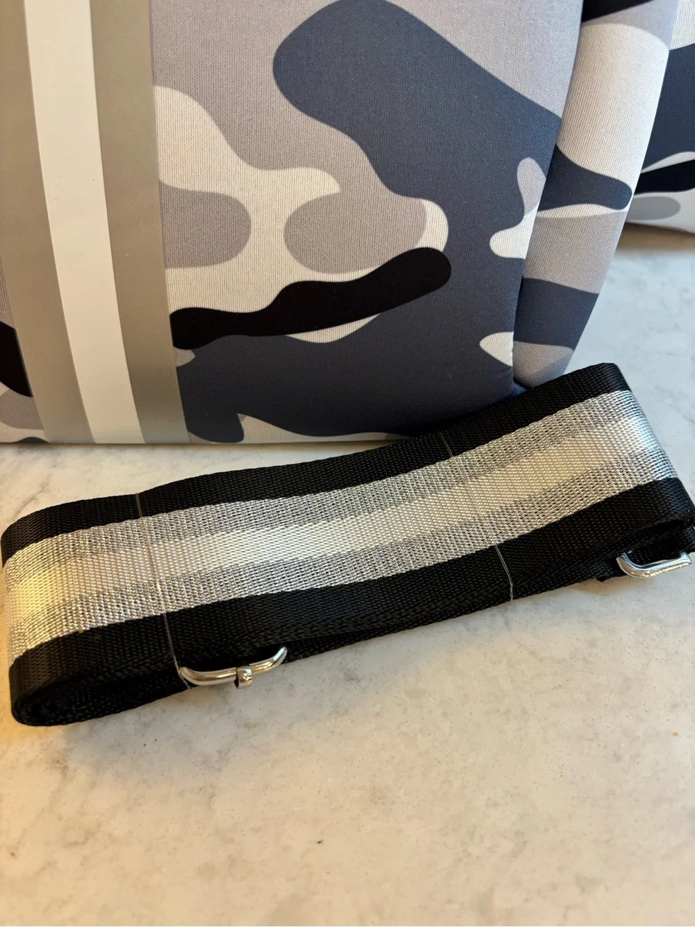Ahdorned Gray Black CamoNeoprene Tote & Crossbody w Removable Strap -